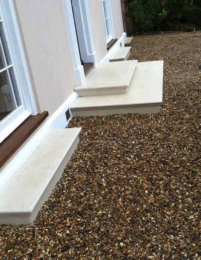 We made these beautiful stone steps, finished with bull-nose edging