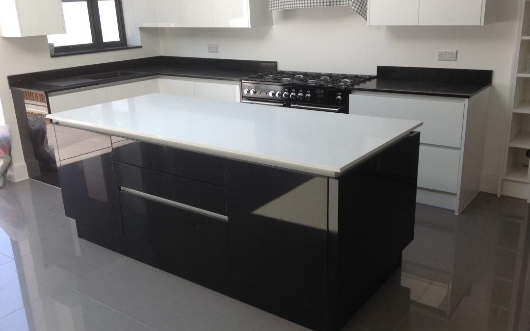 Black and white quartz worktops