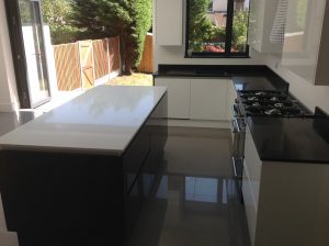 Black and white quartz worktops